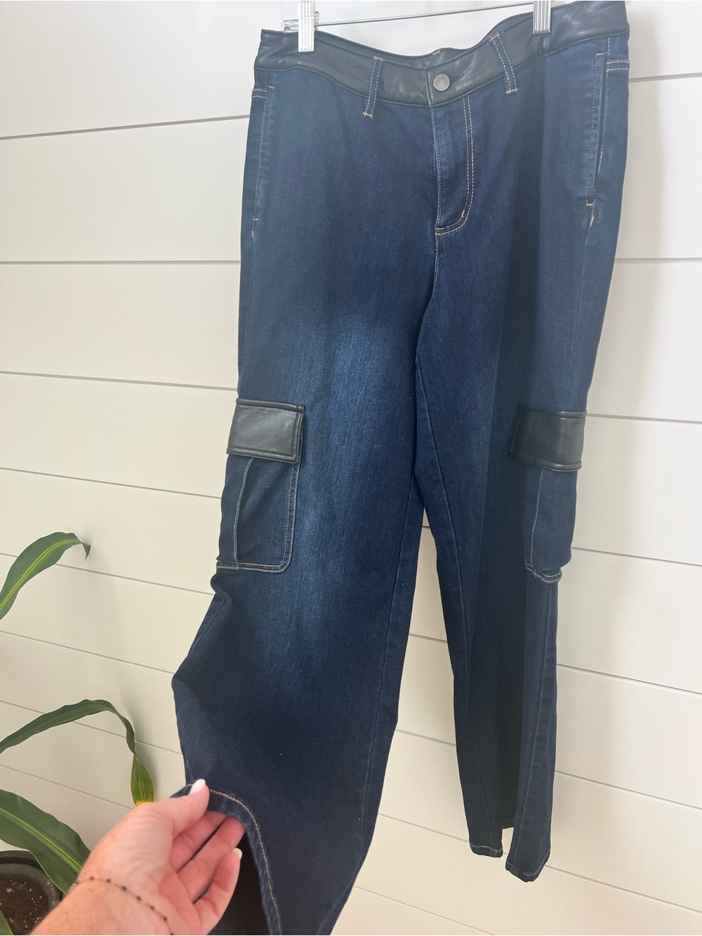 Peace, Love, World Cargo Jeans with Black Faux Leather Trim